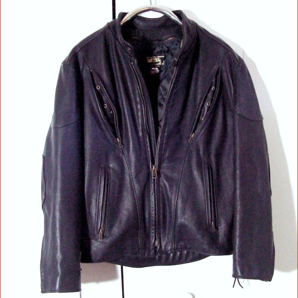 Vtg 80's 90's Black Leather Natel Moto Cafe Racer Leather Jacket Sz 42 Made USA